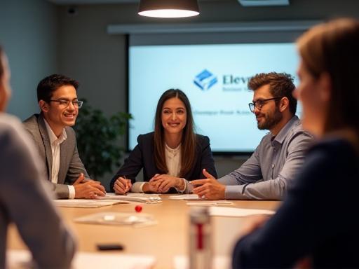 Diverse group of Elevate Business Solutions consultants in a productive meeting.